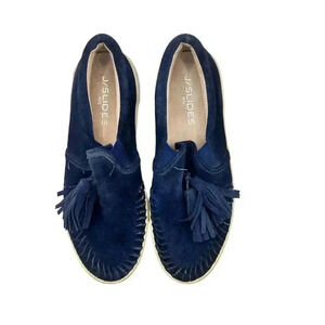 J Slide Shoes‎ J/Slides Aztec Navy Blue Platform Leather Slip-On Sneakers Size 6